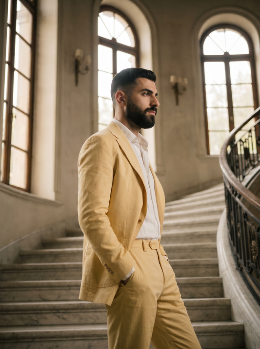 Butter Yellow Cotton Suit — Custom Made to Measure - side view