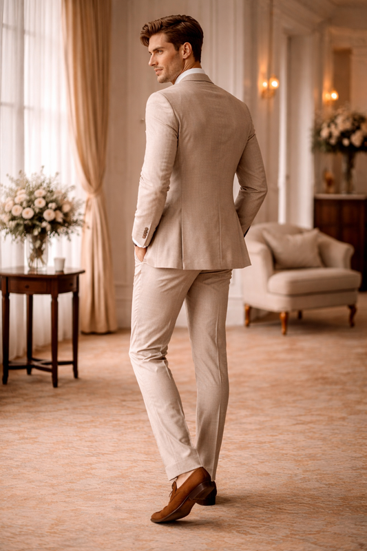 Caramel Cotton Cocktail Party Suit — Custom Made to Measure