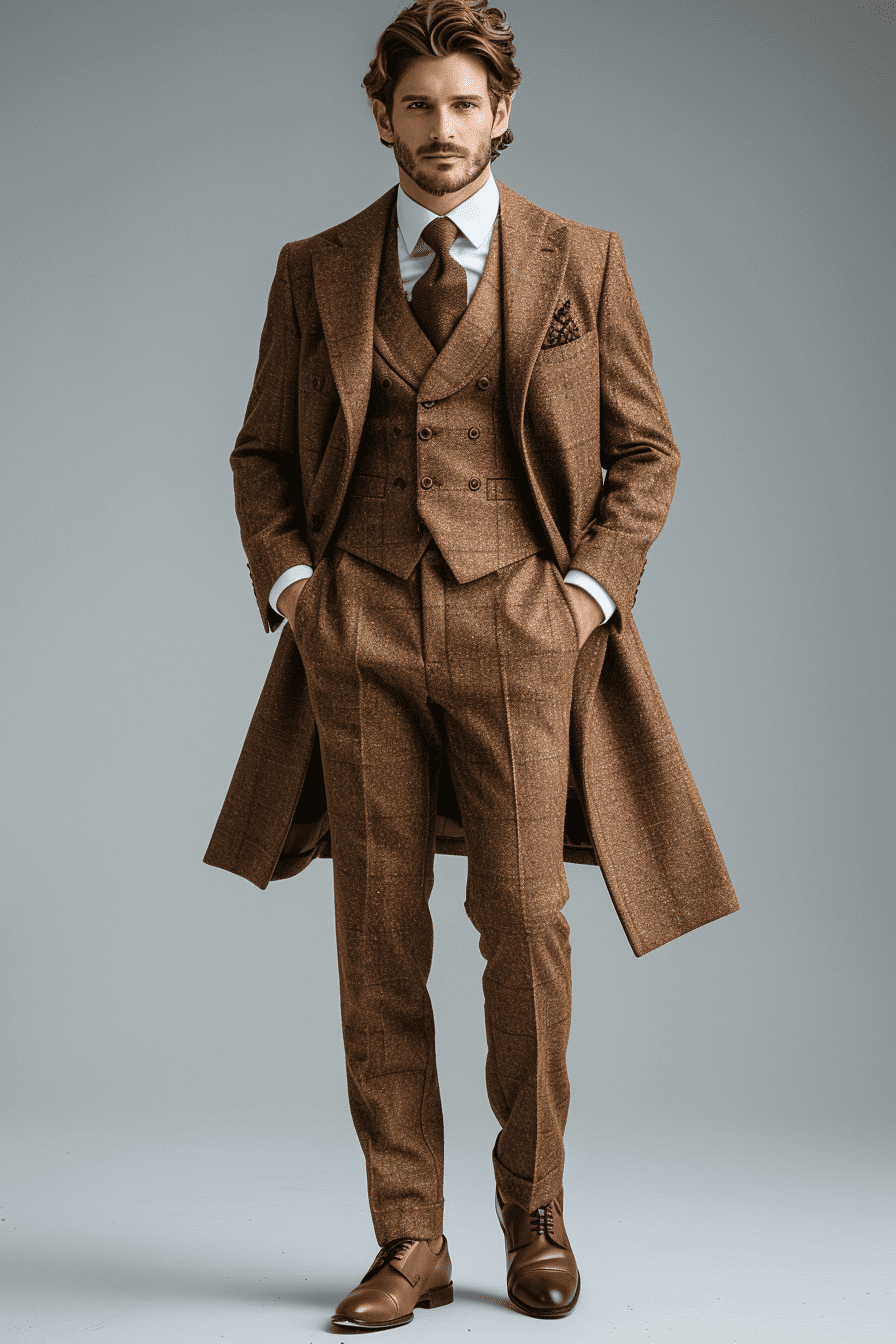 Caramel Wool Cocktail Party Suit — Custom Made to Measure