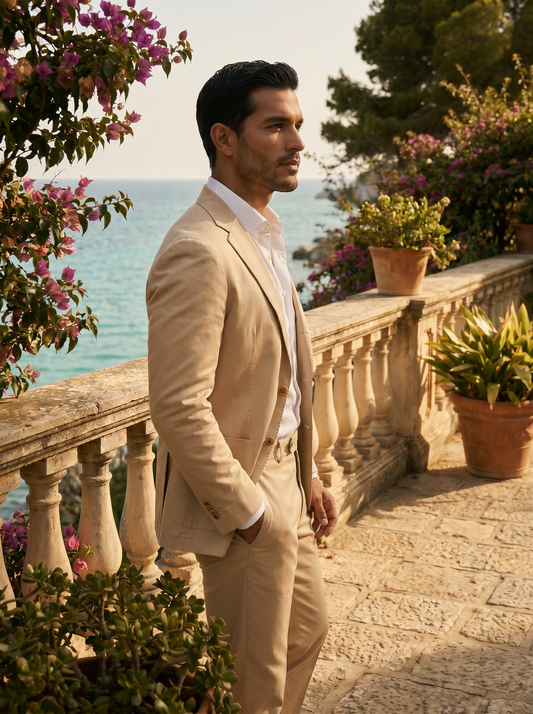 Champagne Cotton Suit — Custom Made to Measure - side view