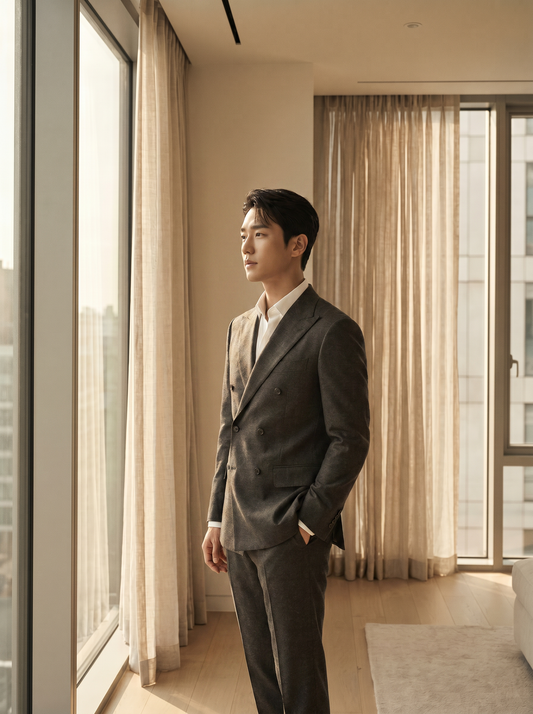 Charcoal Gray Wool Double Breasted Suit — Custom Made to Measure - side view