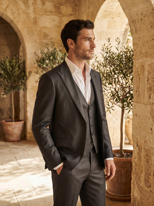 Charcoal Silk Blend 3-Piece Suit — Custom Made to Measure - side view