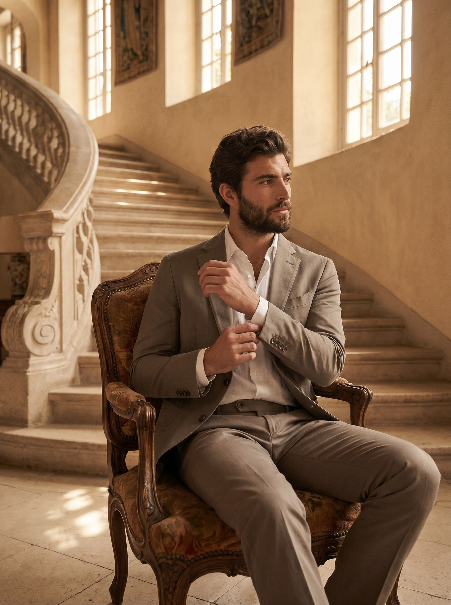 Clay Cotton Suit — Custom Made to Measure - seated view