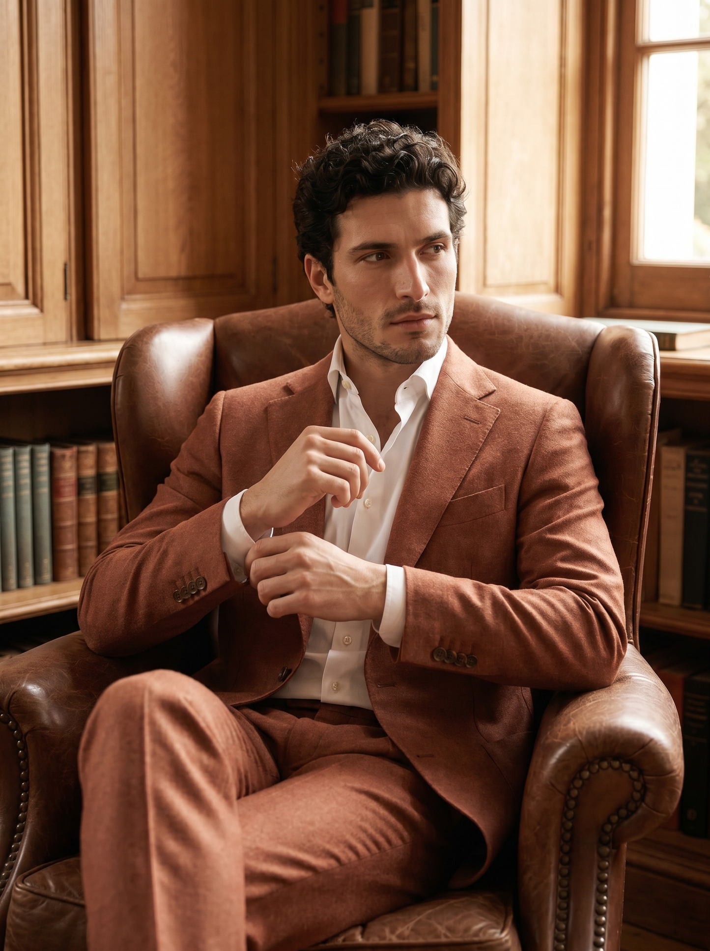 Clay Wool Suit — Custom Made to Measure - seated view