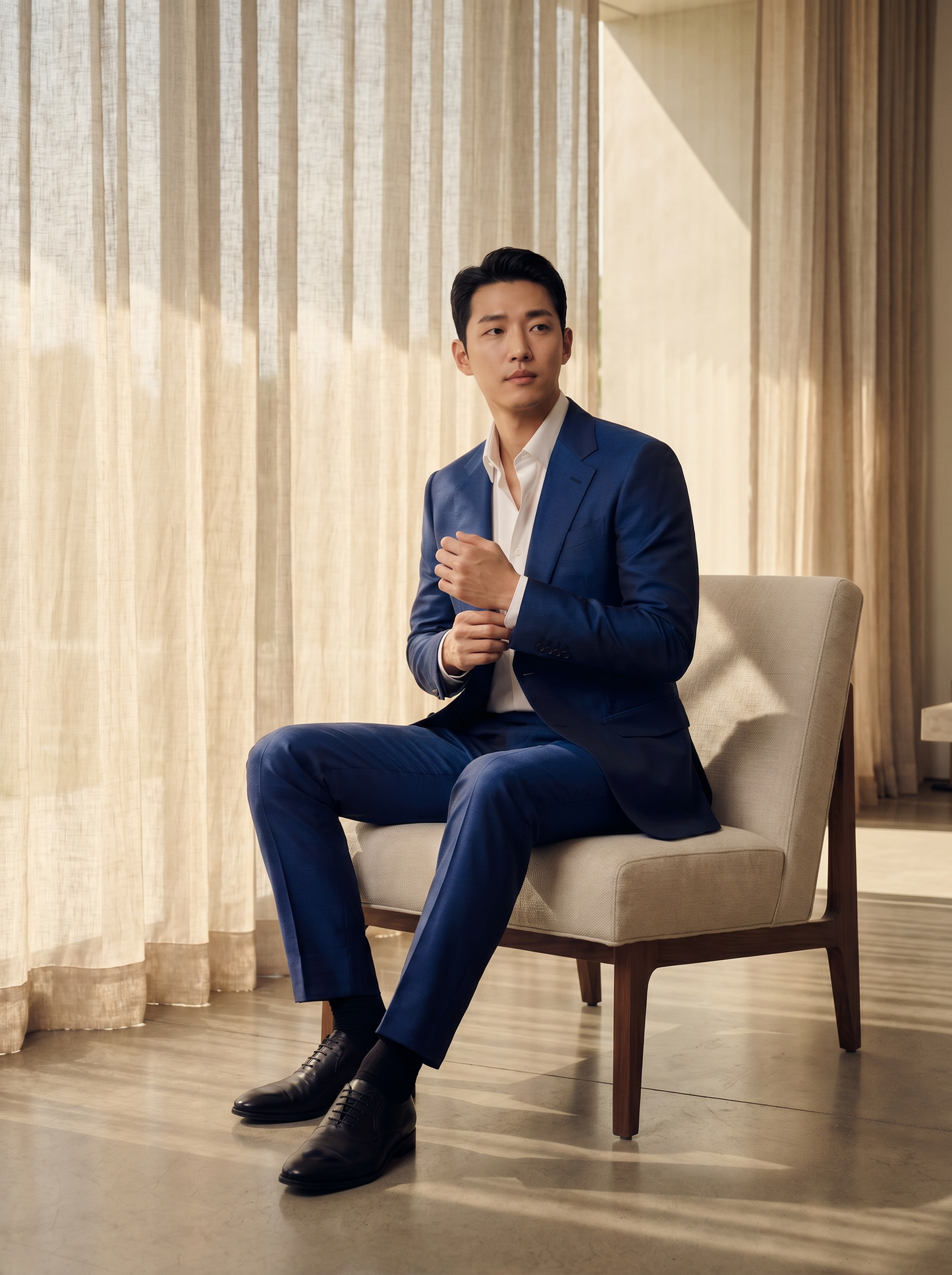 Cobalt Blue Silk Blend Suit — Custom Made to Measure - seated view