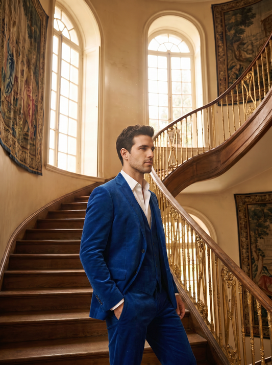 Cobalt Blue Velvet 3-Piece Suit — Custom Made to Measure - side view