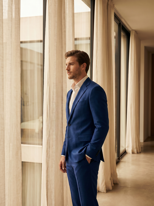 Cobalt Blue Wool Groomsmen Suit — Custom Made to Measure - side view