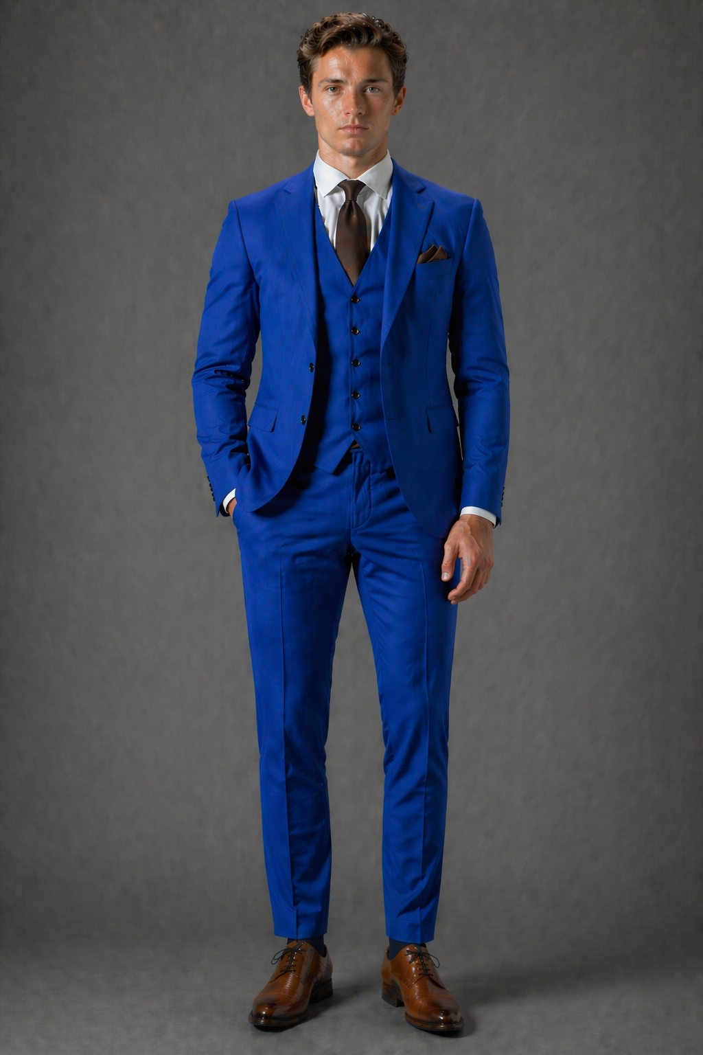Cobalt Blue Cotton Slim Fit Suit — Custom Made to Measure