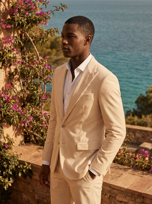 Cream Velvet Groomsmen Suit — Custom Made to Measure - side view