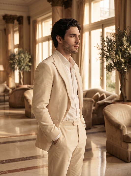 Cream Velvet Suit — Custom Made to Measure - side view
