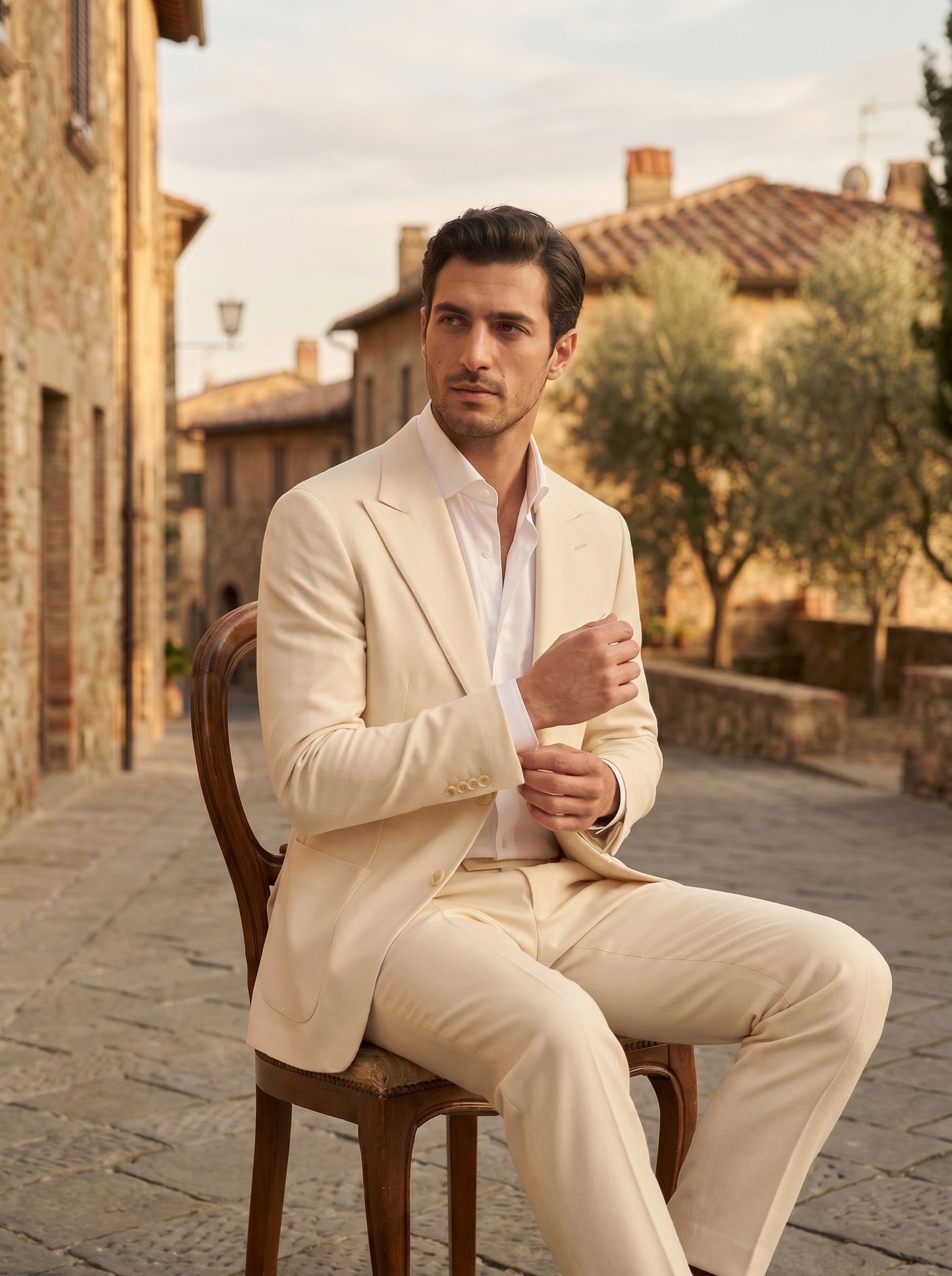 Cream Wool Suit — Custom Made to Measure - seated view