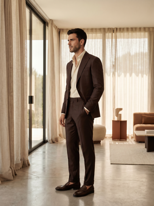 Deep Chocolate Brown Silk Blend Suit — Custom Made to Measure - side view