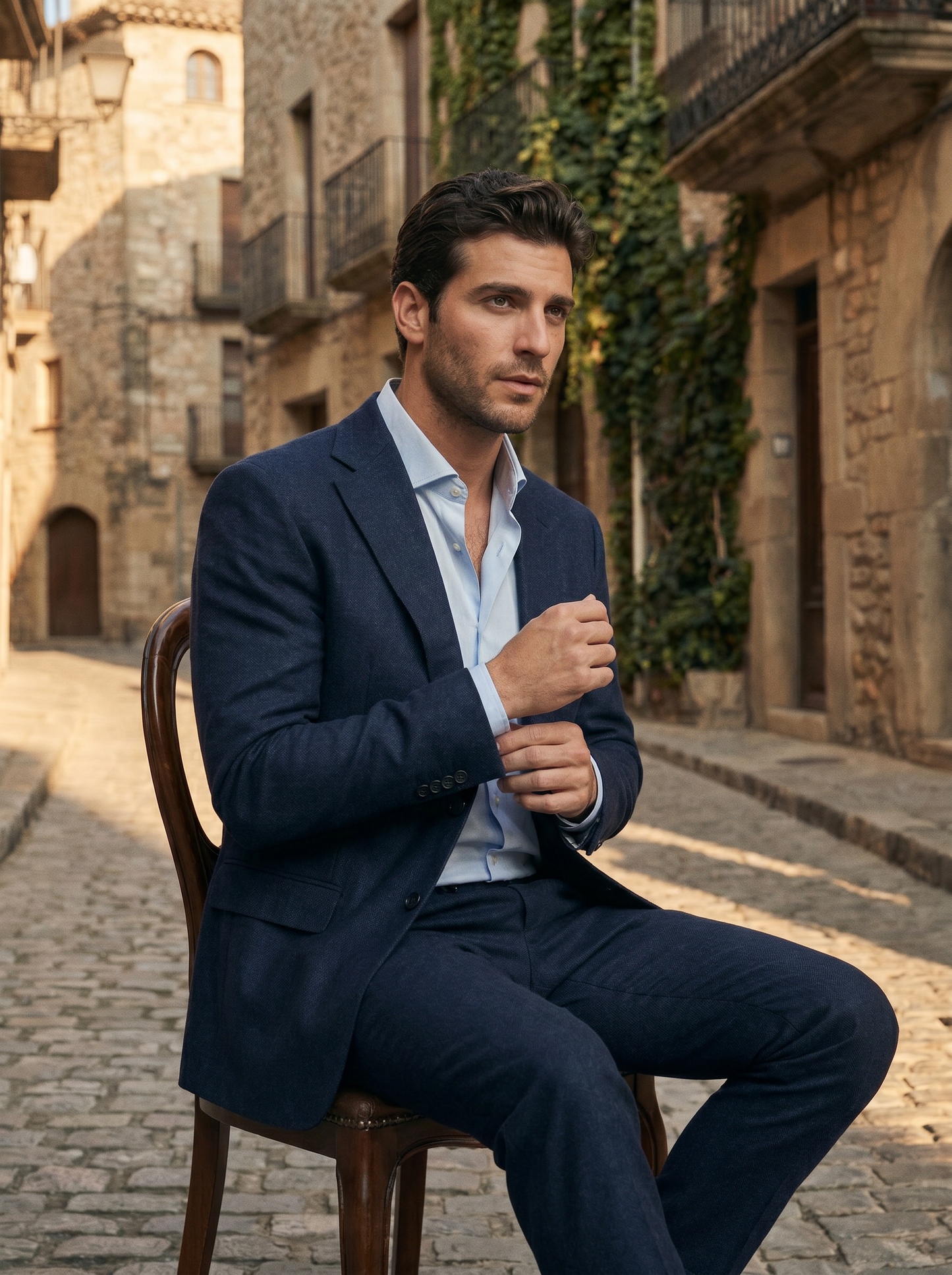 Deep Navy Wool Suit — Custom Made to Measure - seated view