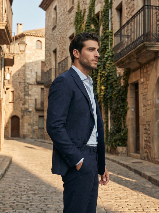 Deep Navy Wool Suit — Custom Made to Measure - side view