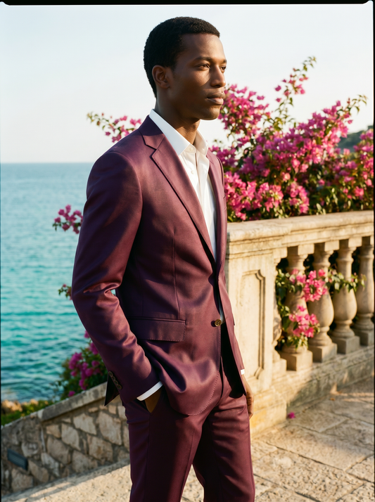 Deep Plum Silk Blend Suit — Custom Made to Measure - side view