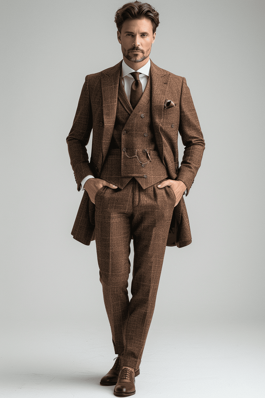 Deep Chocolate Brown Silk Blend Father of the Bride Suit — Custom Made