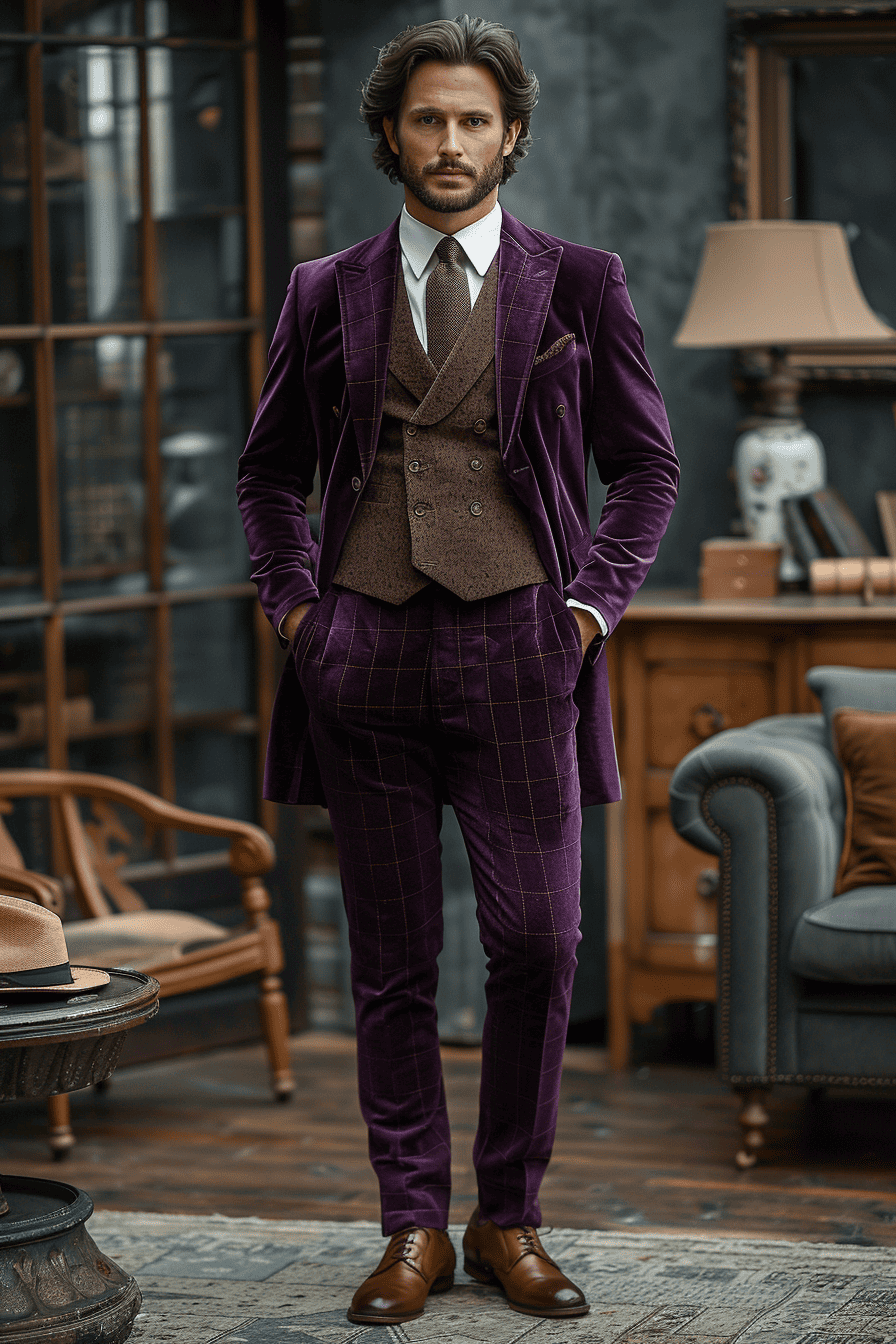 Deep Plum Velvet Cocktail Party Suit — Custom Made to Measure