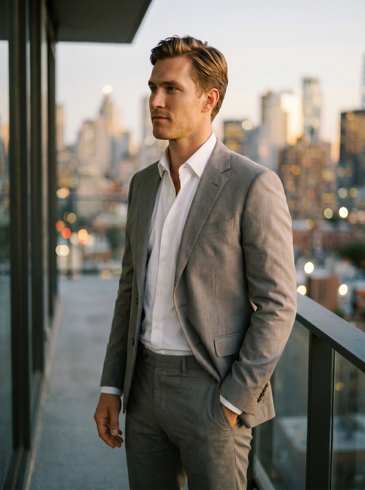 Dove Gray Cotton Groomsmen Suit — Custom Made to Measure - side view