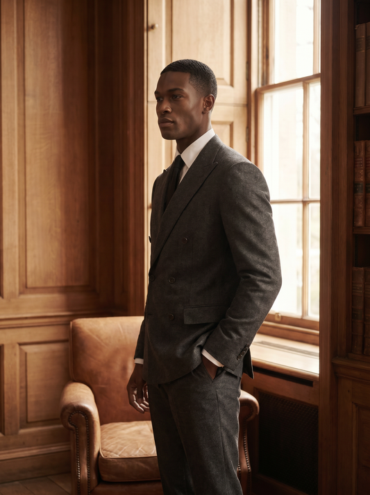 Dove Gray Wool Black Tie Suit — Custom Made to Measure - side view