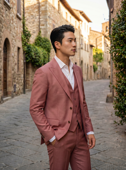 Dusty Rose Silk Blend 3-Piece Suit — Custom Made to Measure - side view