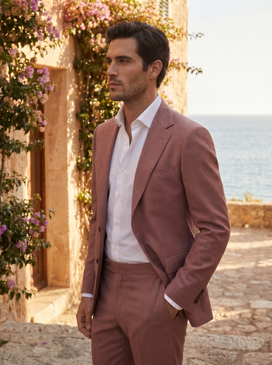 Dusty Rose Wool Groomsmen Suit — Custom Made to Measure - side view