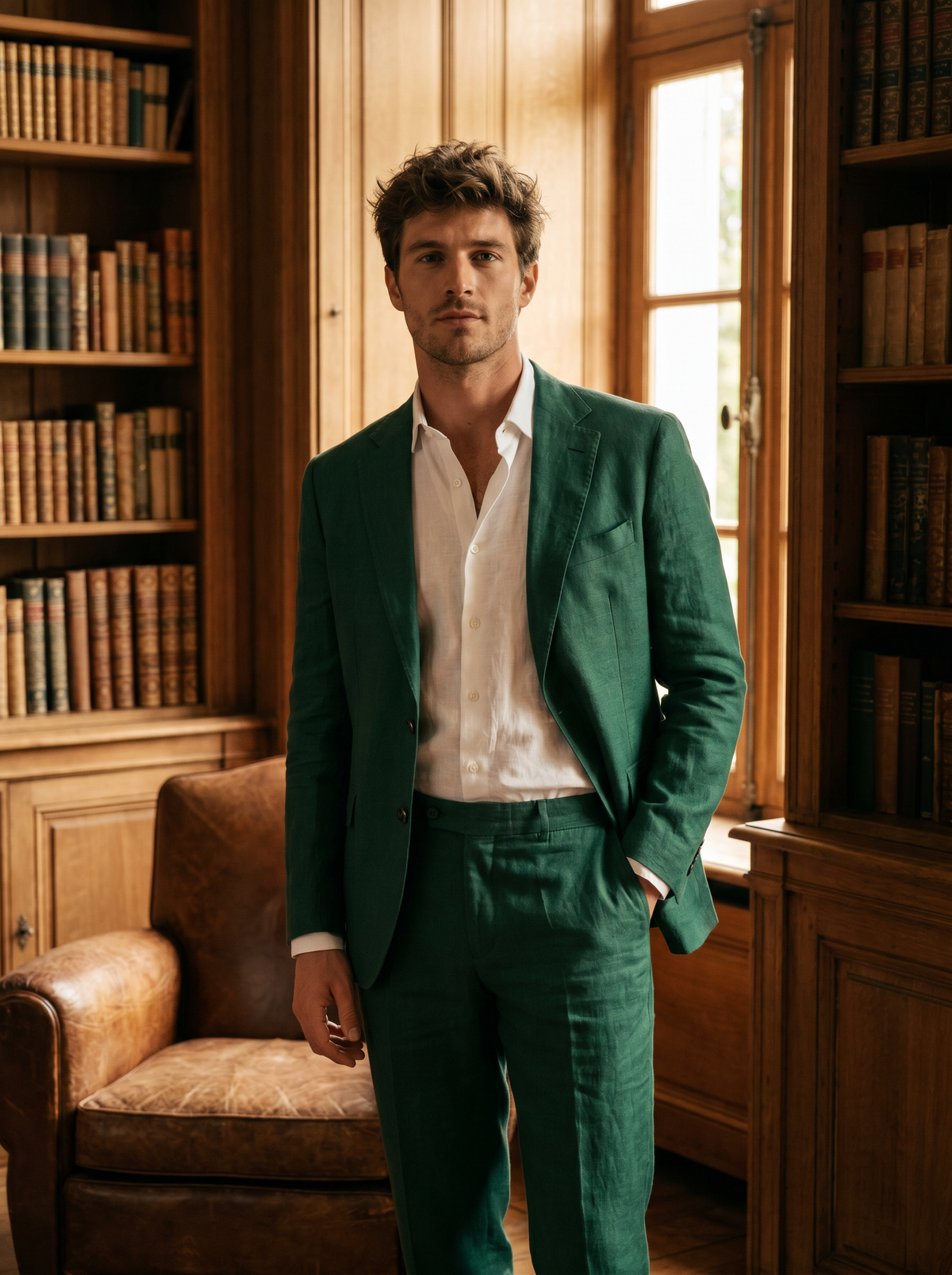 Emerald Green Linen Suit — Custom Made to Measure