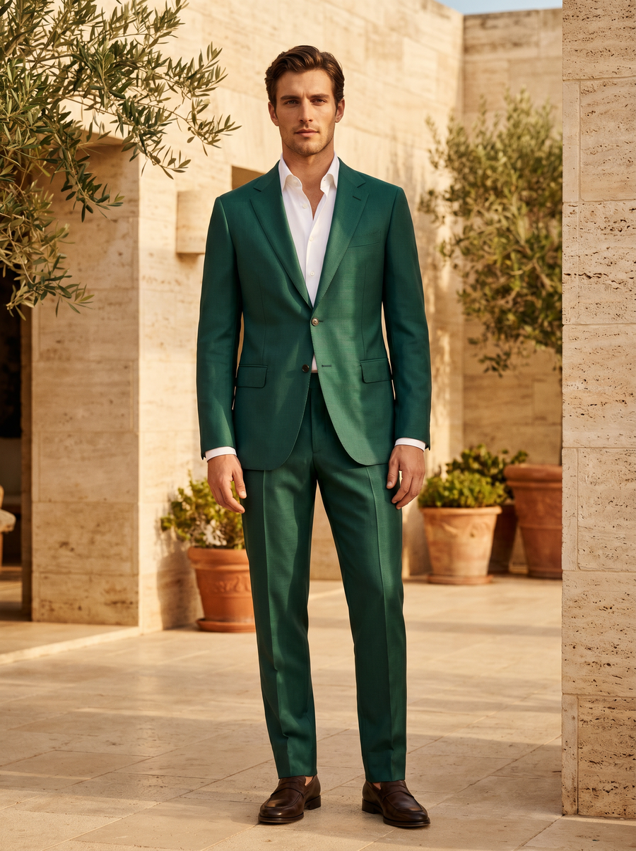 Emerald Green Silk Blend Suit — Custom Made to Measure
