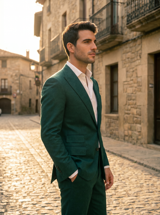 Emerald Green Wool Groomsmen Suit — Custom Made to Measure - side view