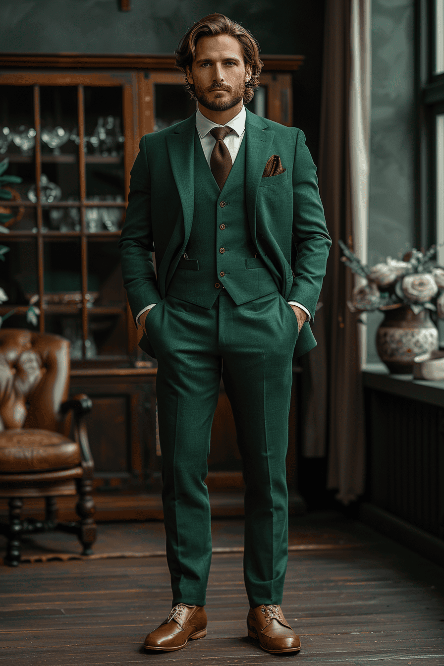 Emerald Green Silk Blend Cocktail Party Suit — Custom Made to Measure