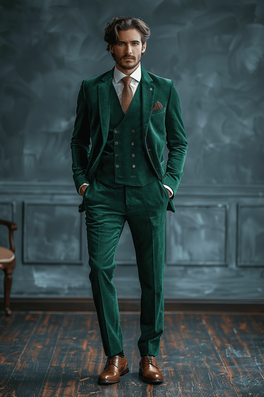 Emerald Green Velvet Cocktail Party Suit — Custom Made to Measure