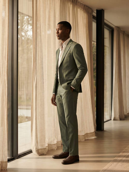 Eucalyptus Green Cotton Groomsmen Suit — Custom Made to Measure - side view