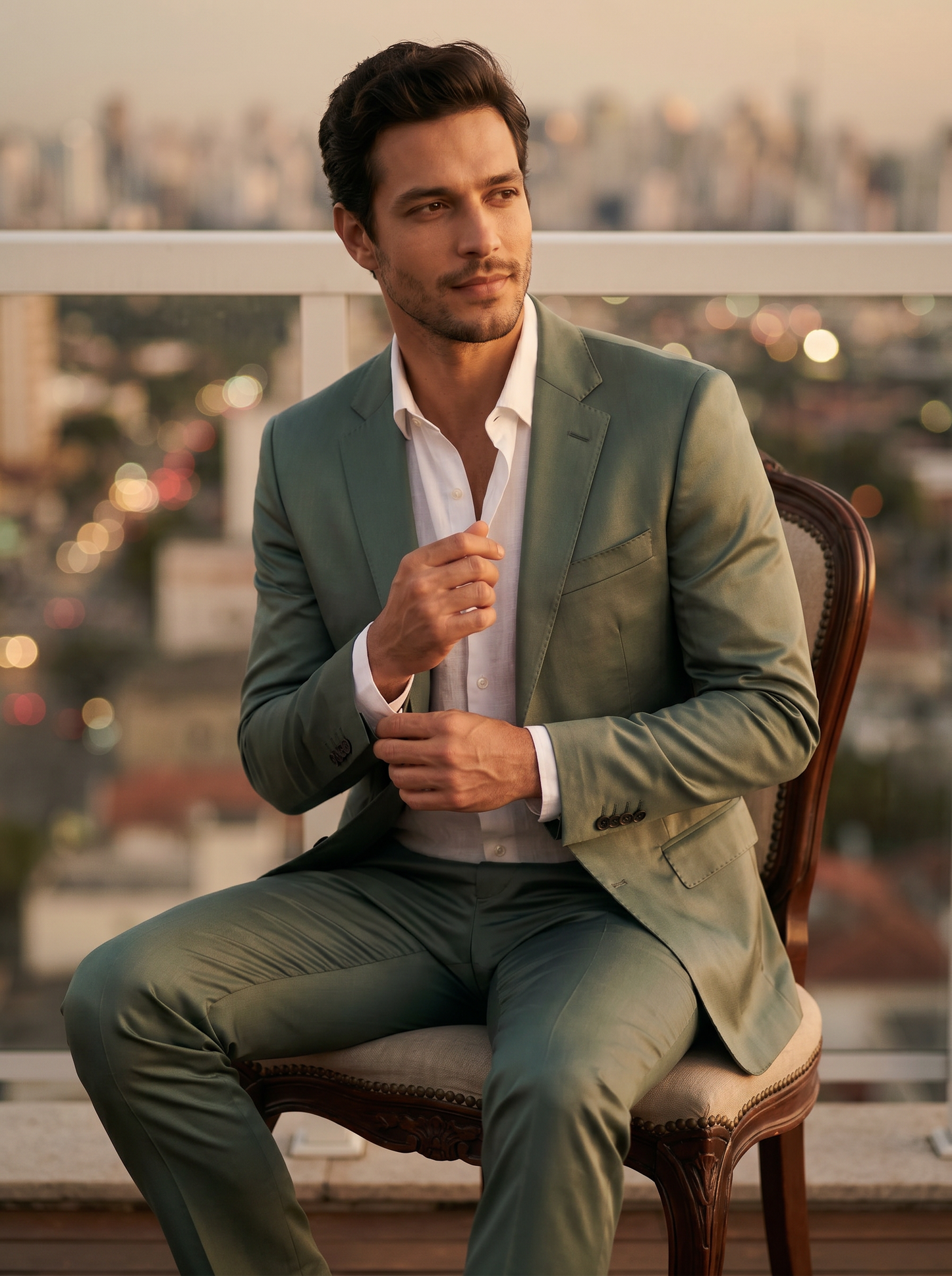 Eucalyptus Green Silk Blend Suit — Custom Made to Measure - seated view
