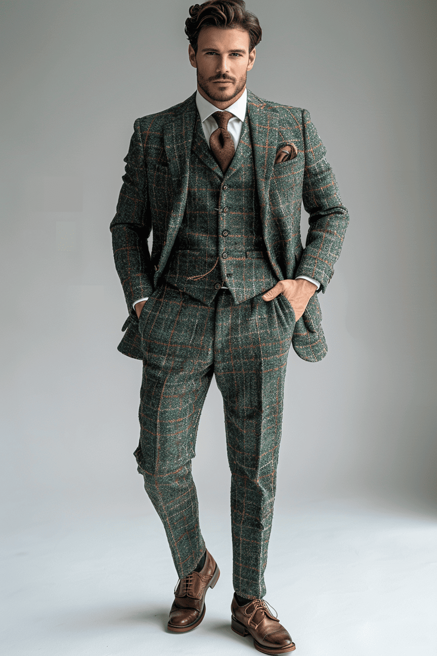 Eucalyptus Green Tweed Suit — Custom Made to Measure