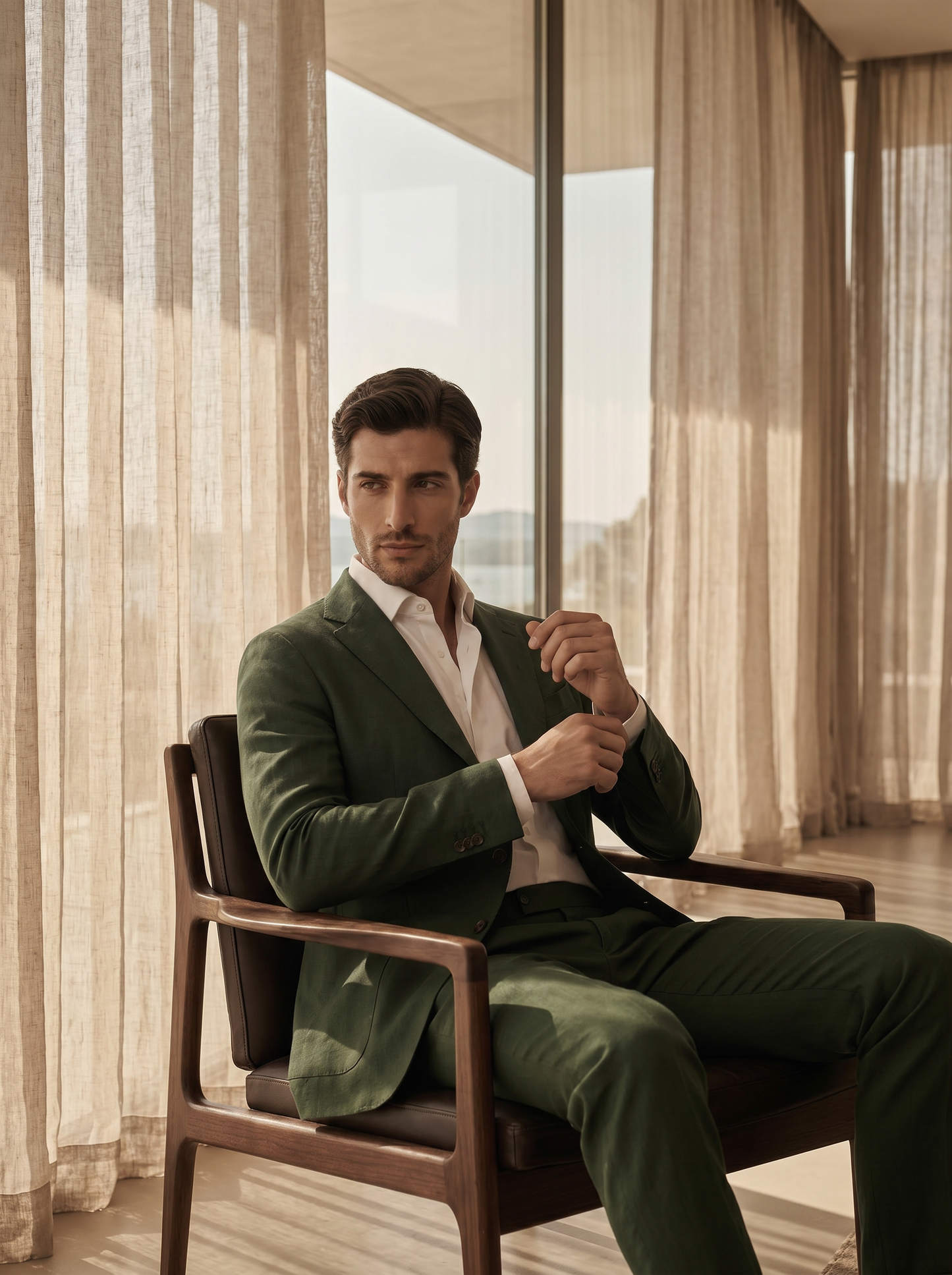Forest Green Cotton Suit — Custom Made to Measure - seated view