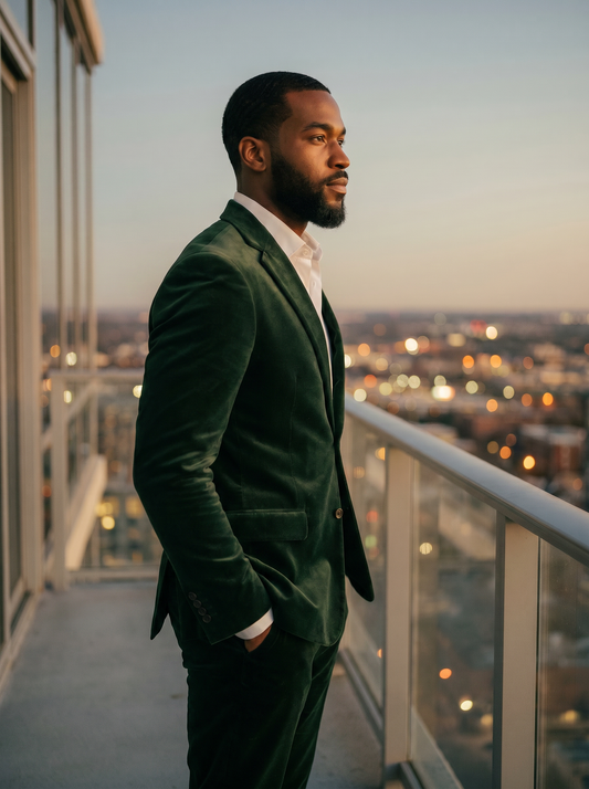 Forest Green Velvet Groomsmen Suit — Custom Made to Measure - side view