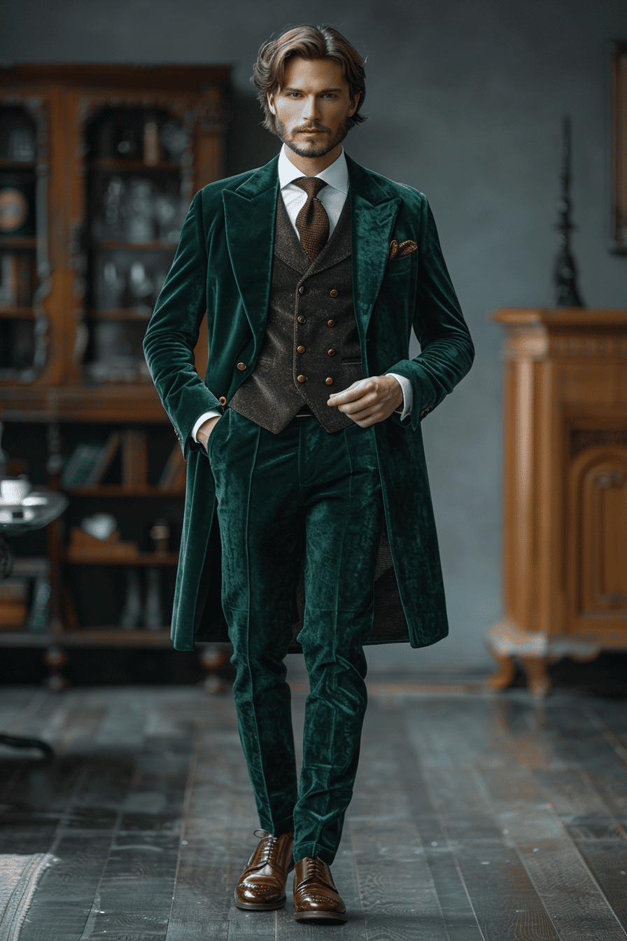 Forest Green Velvet Cocktail Party Suit — Custom Made to Measure
