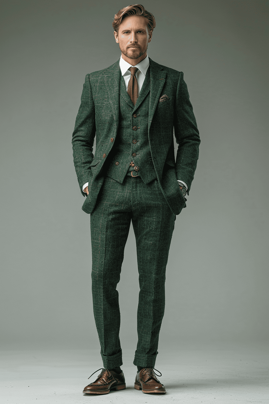 Forest Green Wool Cocktail Party Suit — Custom Made to Measure