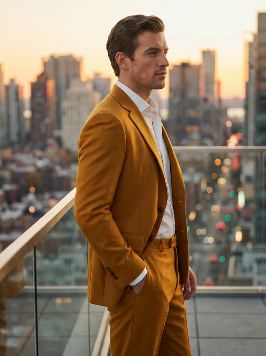 Gold Wool Suit — Custom Made to Measure - side view