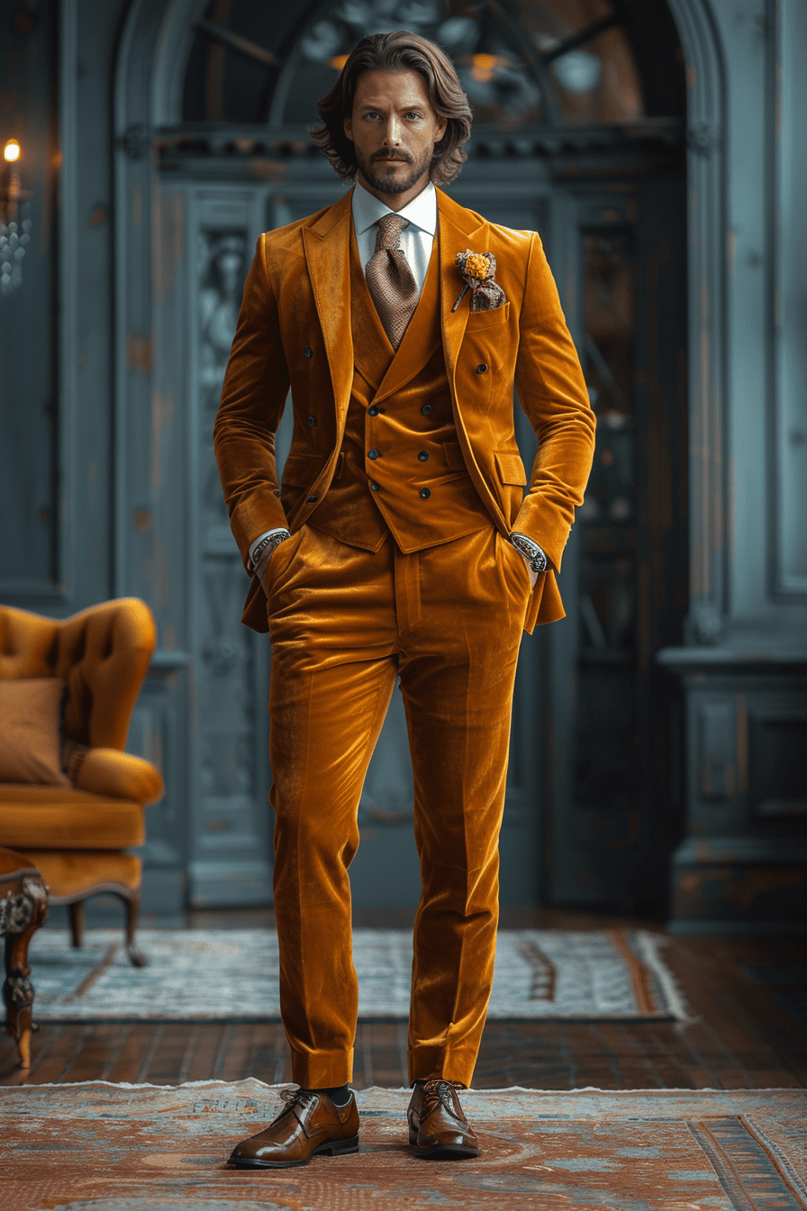 Gold Velvet Graduation Suit — Custom Made to Measure