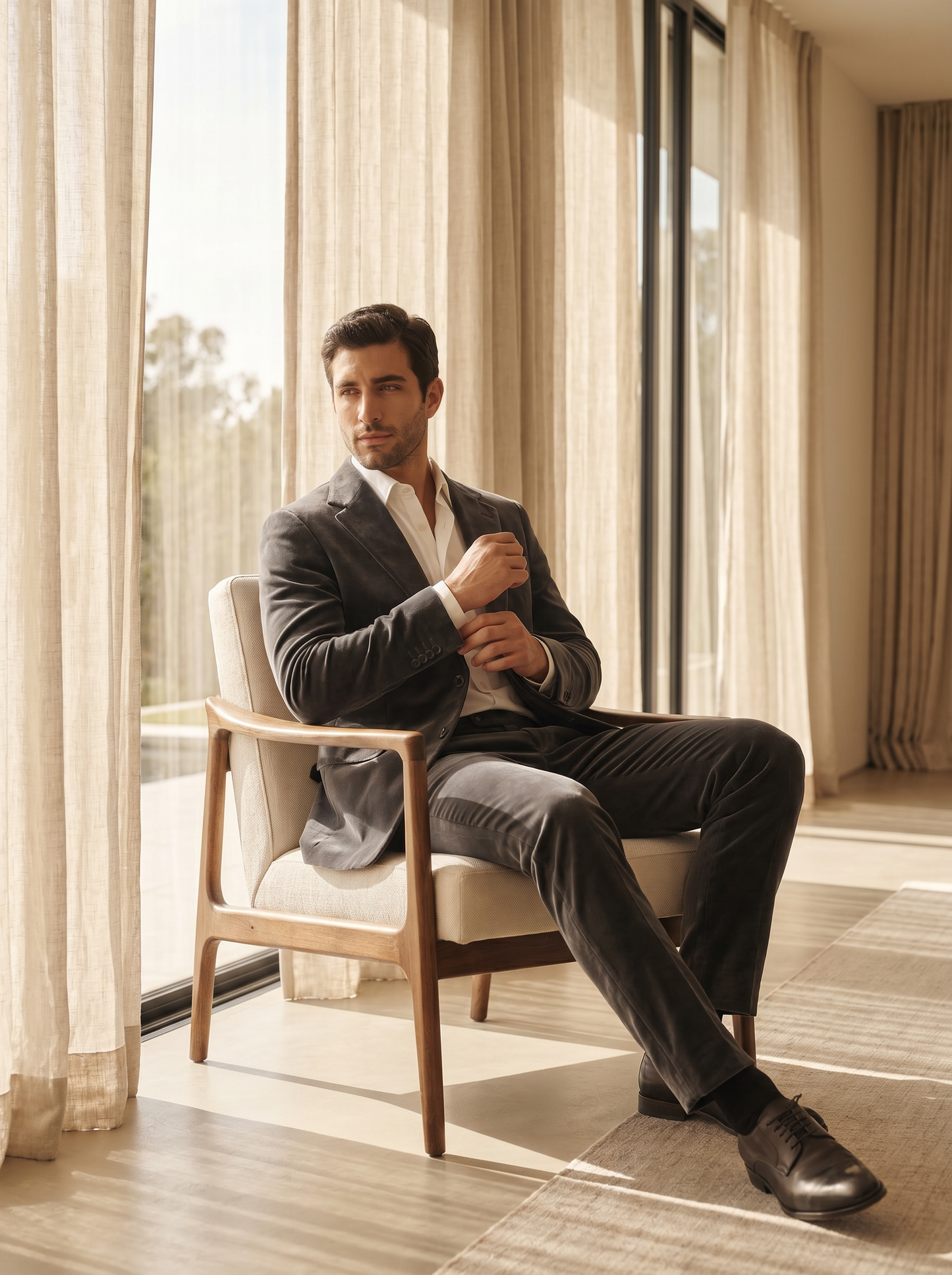 Graphite Gray Velvet Suit — Custom Made to Measure - seated view