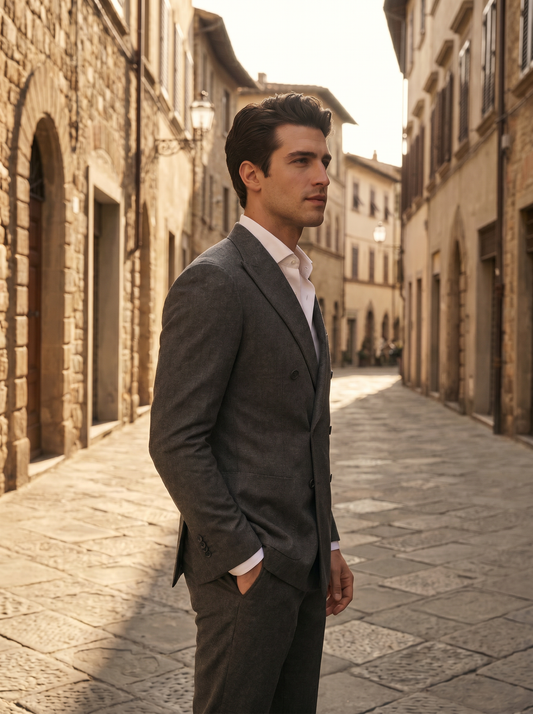 Graphite Gray Wool Double Breasted Suit — Custom Made to Measure - side view