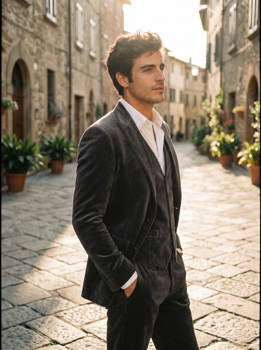 Gray Velvet 3-Piece Suit — Custom Made to Measure - side view