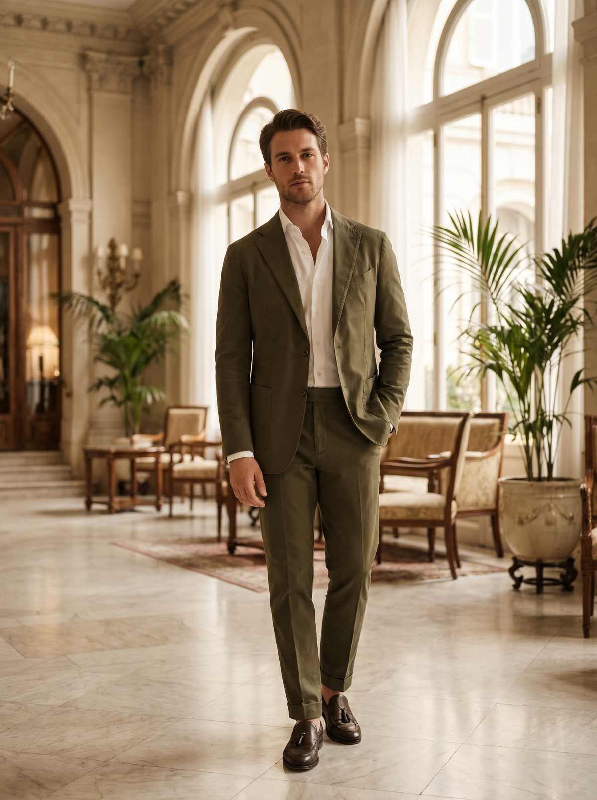 Green Cotton Suit — Custom Made to Measure