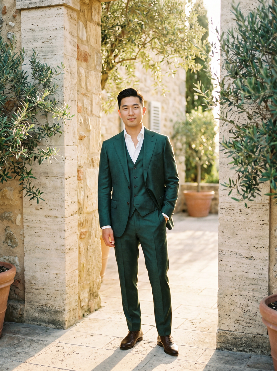 Green Silk Blend 3-Piece Suit — Custom Made to Measure