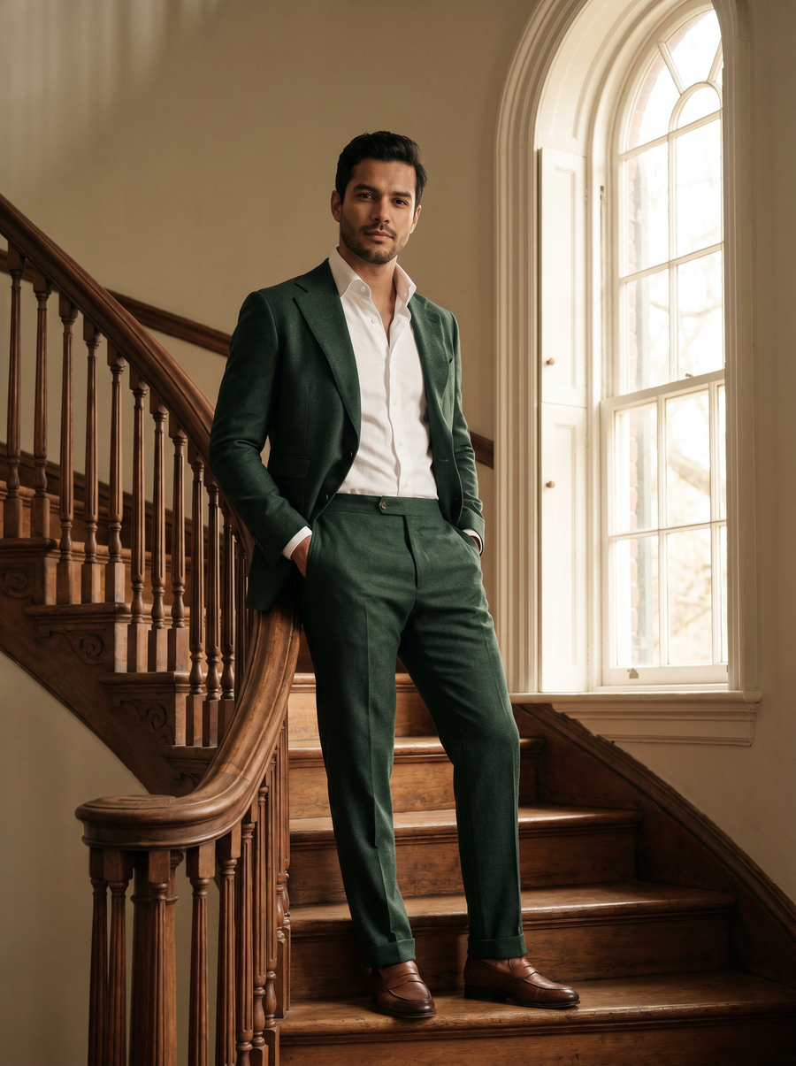 Green Wool Groomsmen Suit — Custom Made to Measure