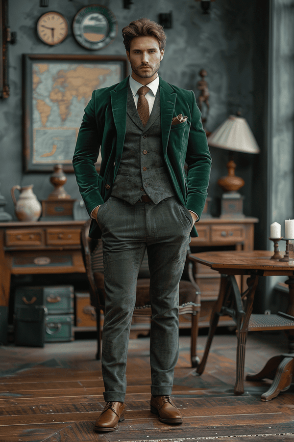 Green Velvet Cocktail Party Suit — Custom Made to Measure