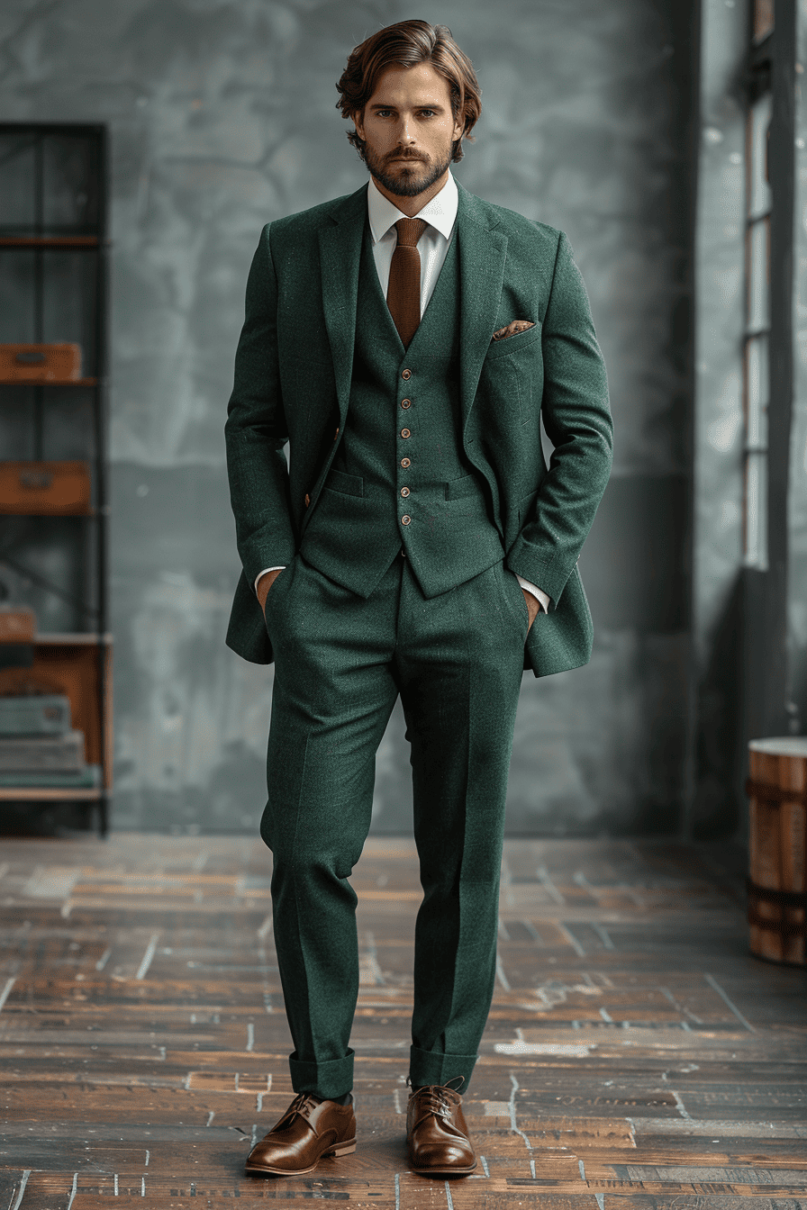 Green Wool Cocktail Party Suit — Custom Made to Measure
