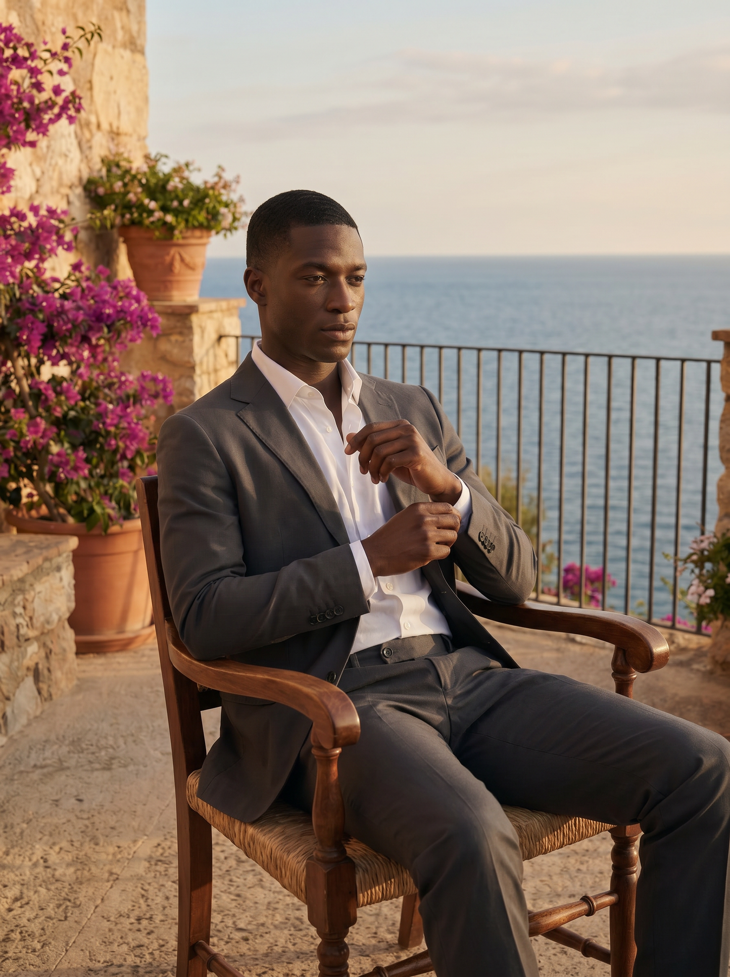 Grey Cotton Suit — Custom Made to Measure - seated view