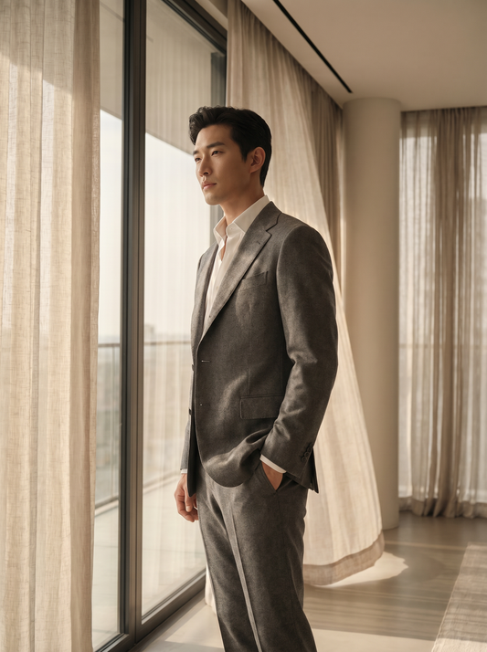 Grey Wool Business Suit — Custom Made to Measure - side view