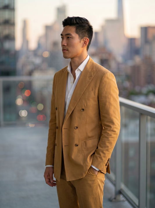 Honey Cotton Double Breasted Suit — Custom Made to Measure - side view